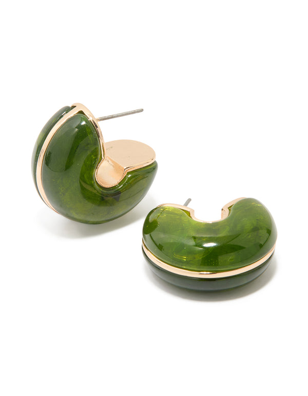 Gold Green Acrylic Small C-Hoop Earrings