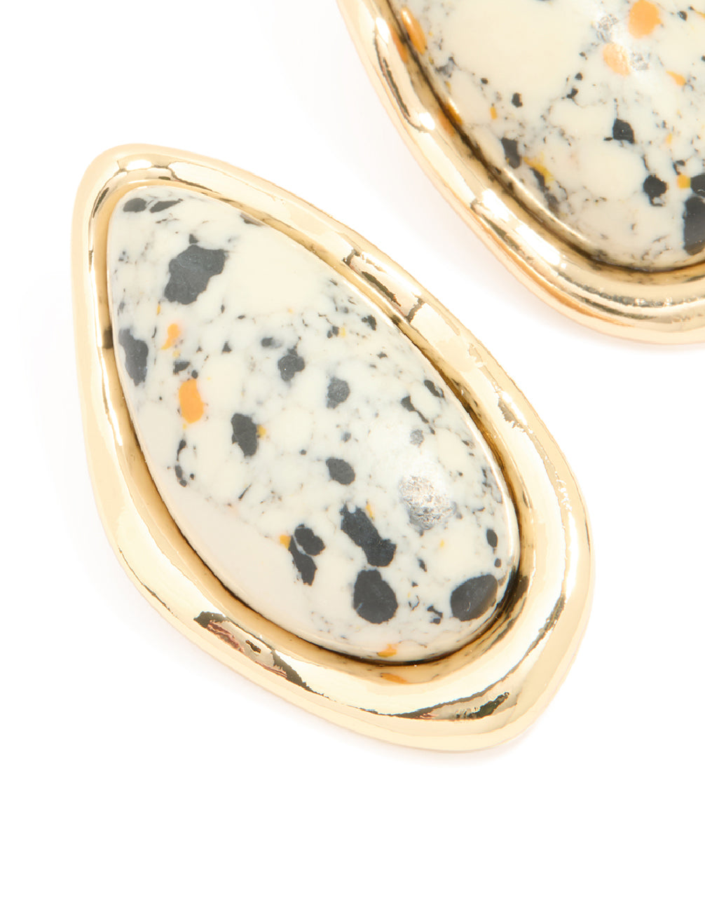Gold Stone Oval Stud Earrings