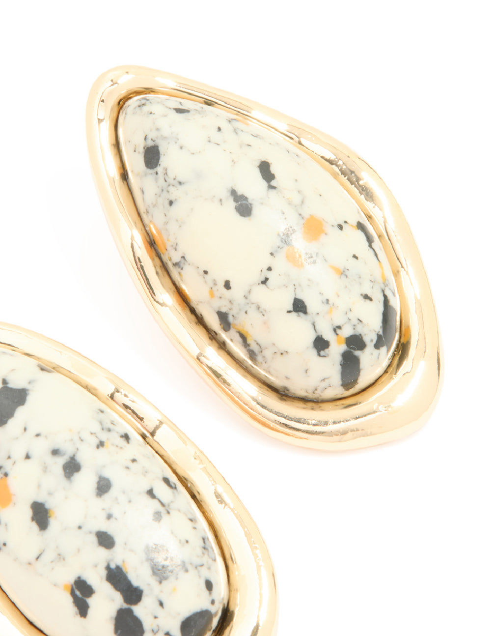 Gold Stone Oval Stud Earrings