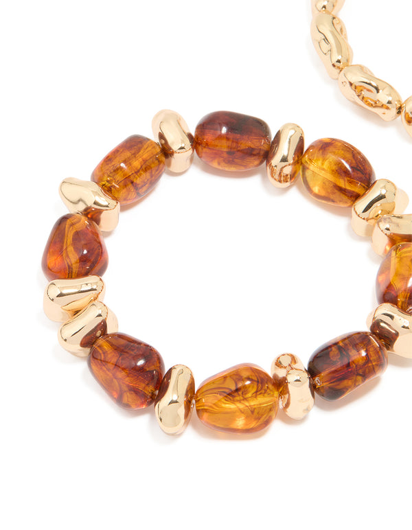 Gold Mixed Beaded Stretch Bracelets 2-Pack