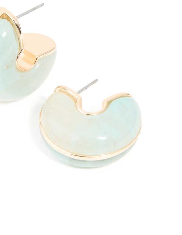 Gold & Green Resin Hoop Earrings