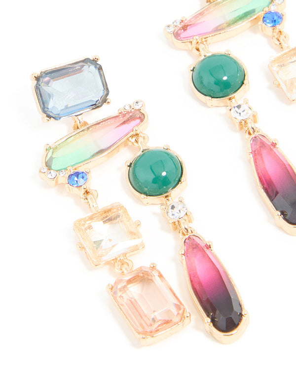 Gold Multicoloured Genuine Shell Drop Earrings
