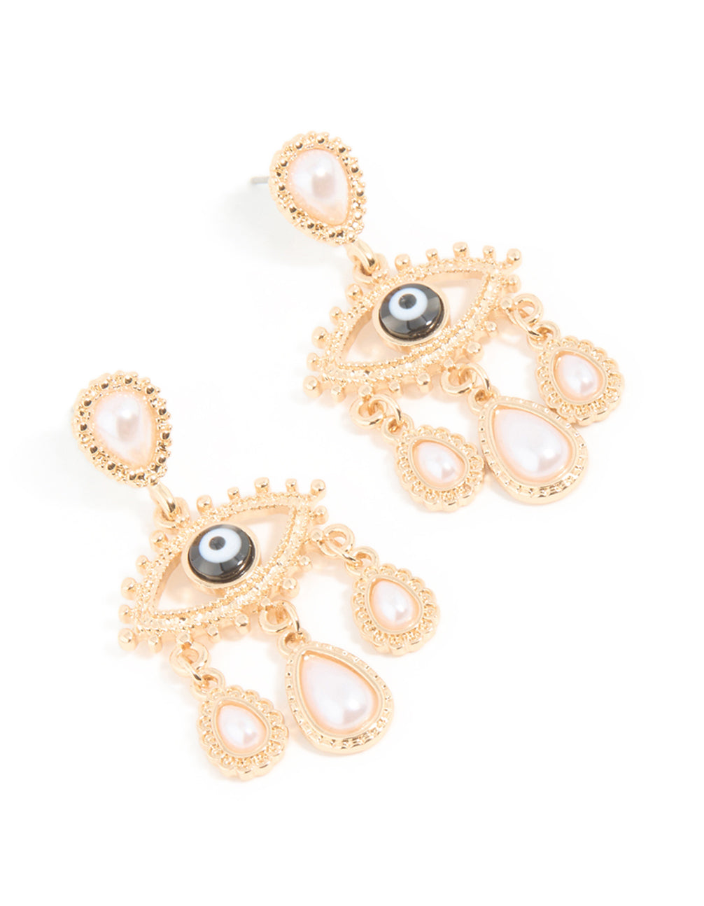 Gold Pearl Evil Eye Drop Earrings