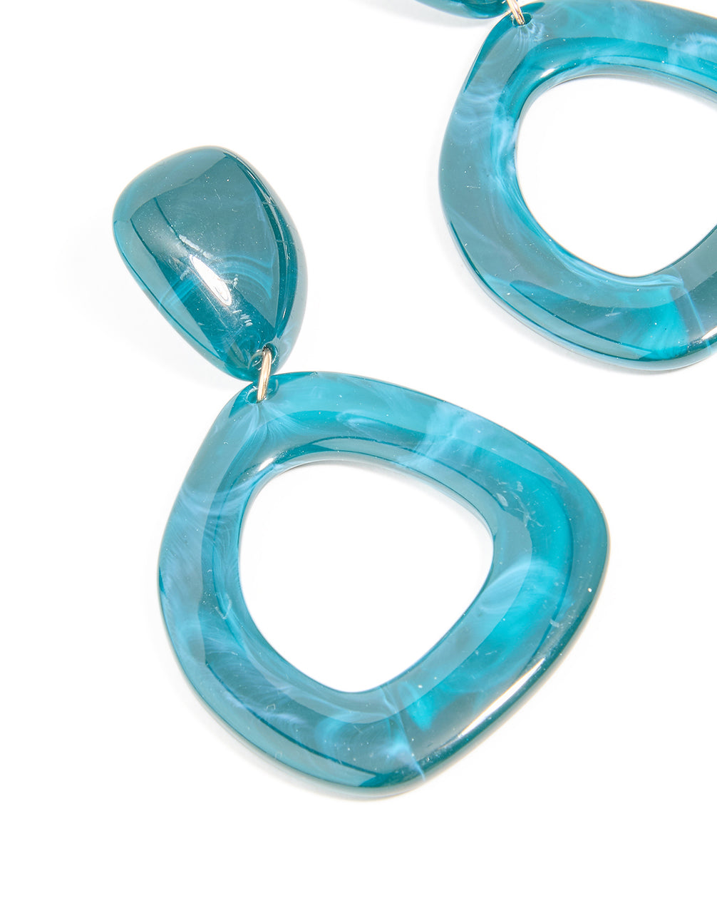 Blue Acrylic Organic Open Square & Oval Drop Earrings