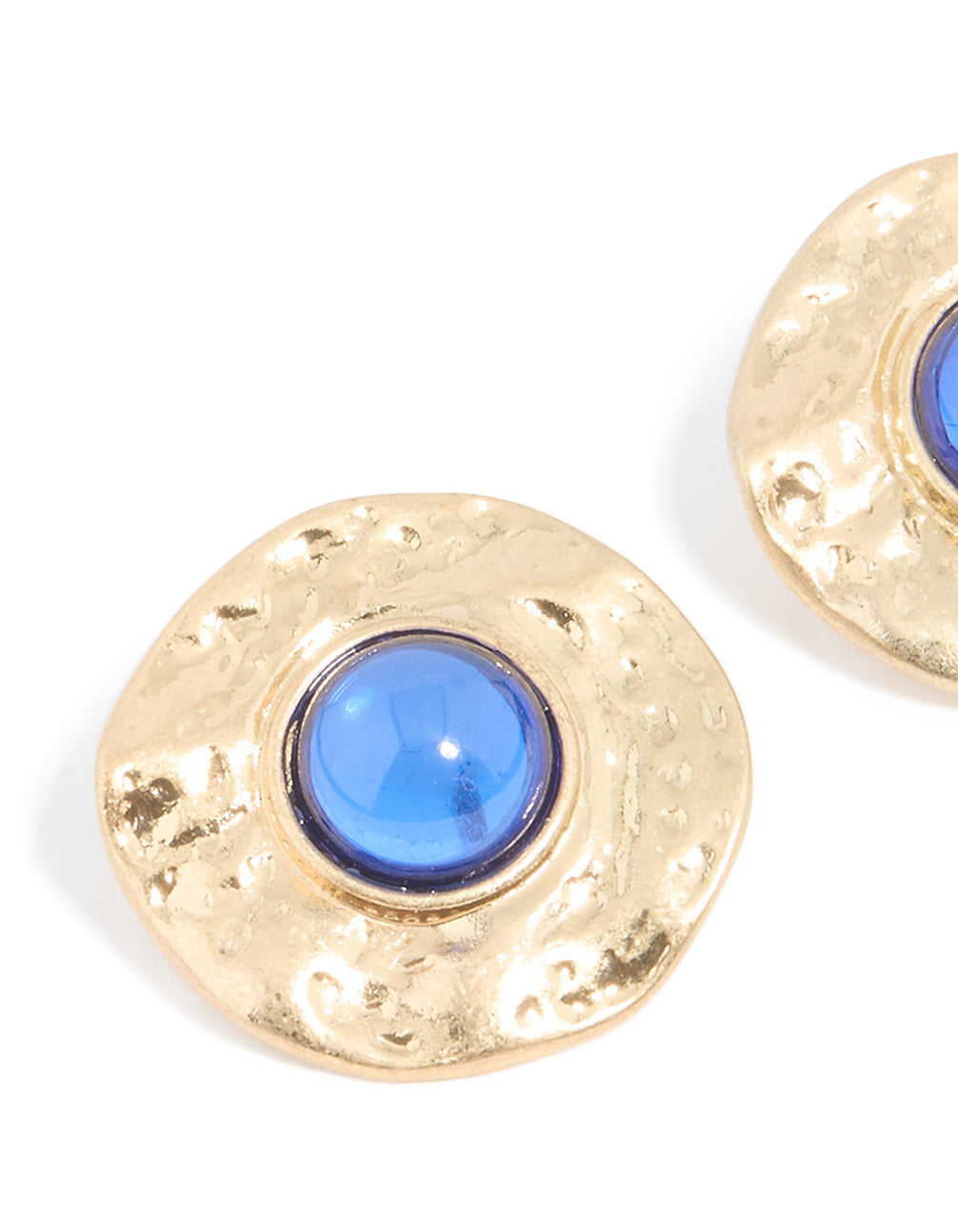 Gold Blue Stone Textured Large Stud Earrings