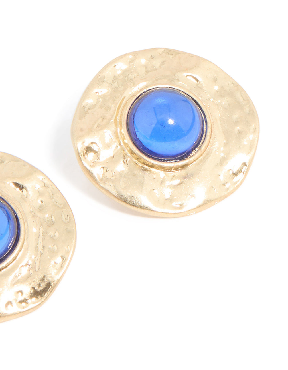 Gold Blue Stone Textured Large Stud Earrings