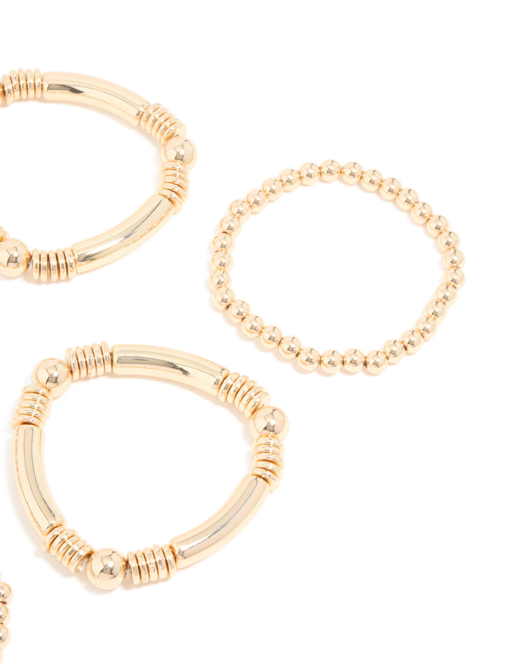 Crafted from gold with beaded mixed chunky ball stretch bracelets in a 6-pack featuring statement style side detail view
