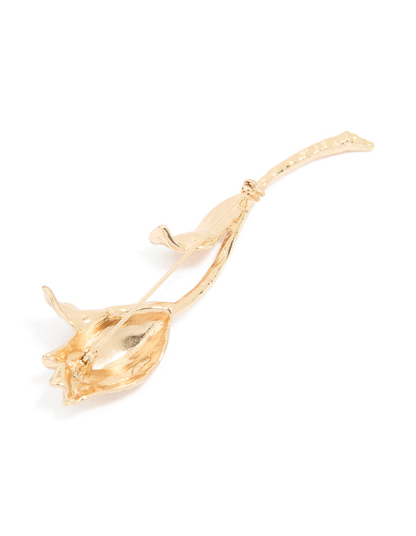 Gold Molten Large Floral Brooch