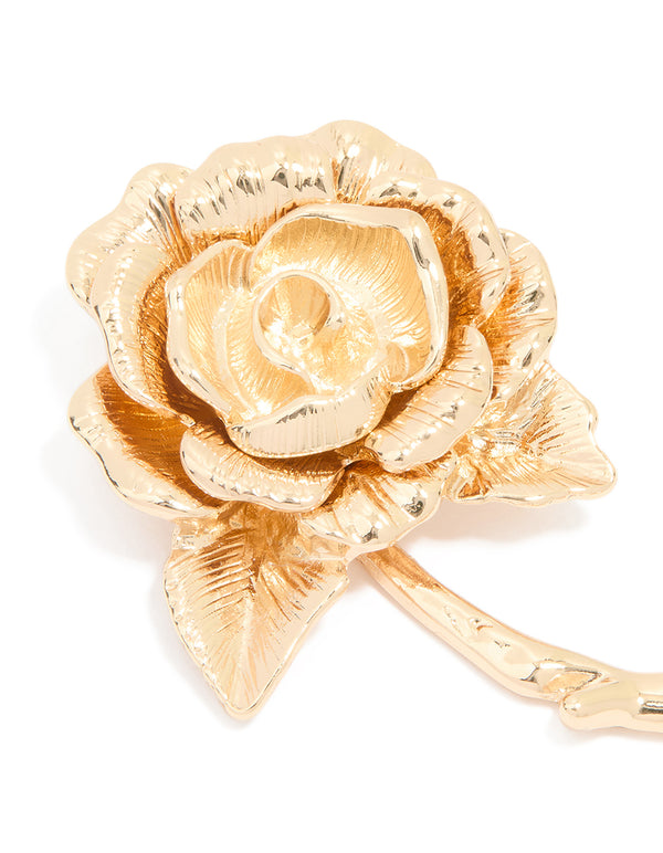 Gold Blooming Rose Brooch