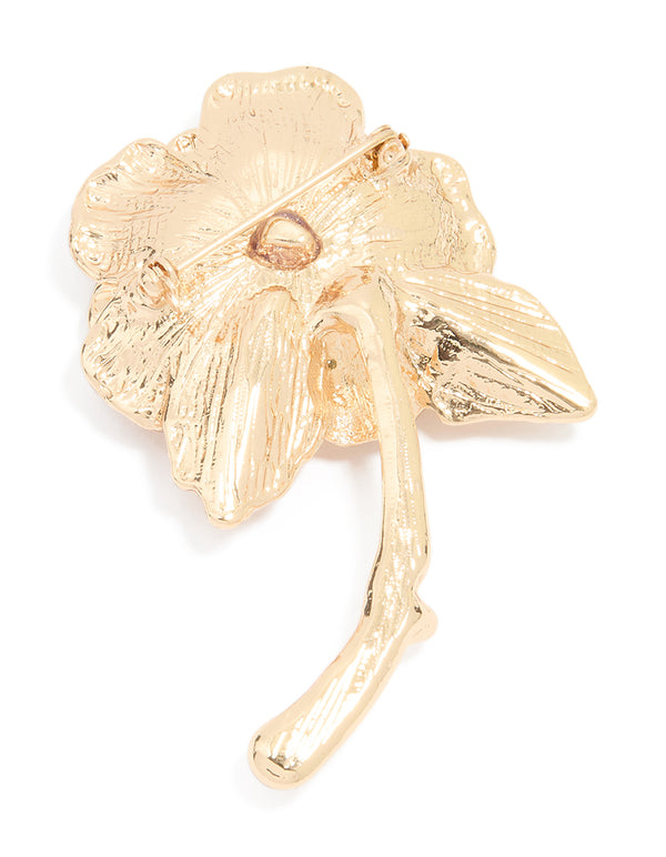 Gold Blooming Rose Brooch