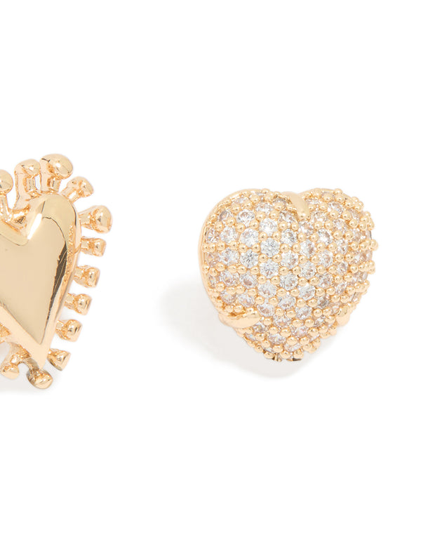 Gold Cubic Zirconia Heart Pins 3-Pack