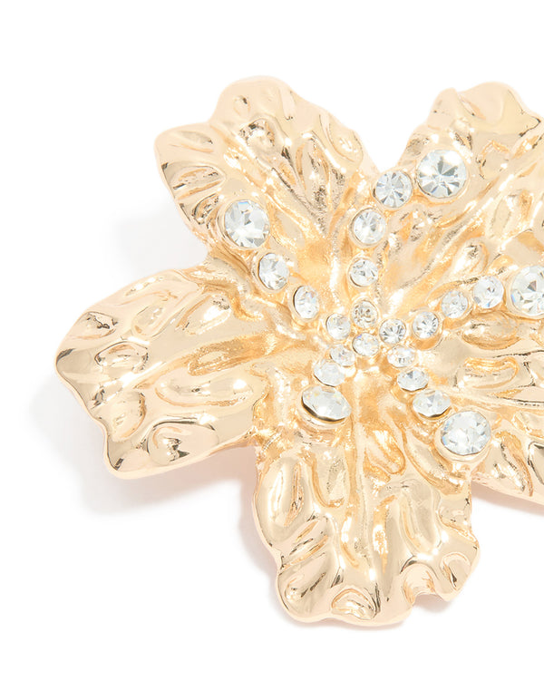 Gold Floral Diamante Brooch
