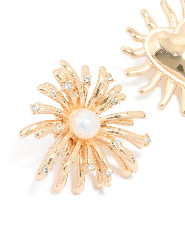 Gold Heart & Flower Brooches 2-Pack