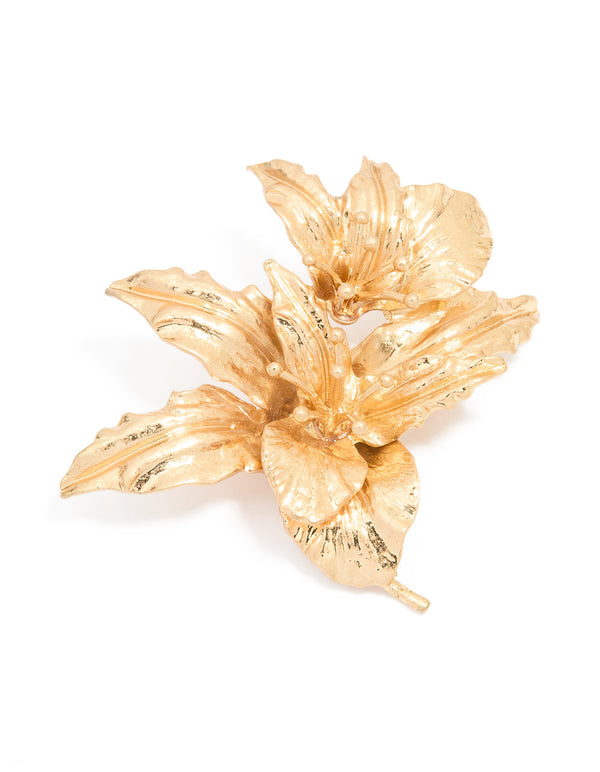 Gold Tropical Floral Brooch