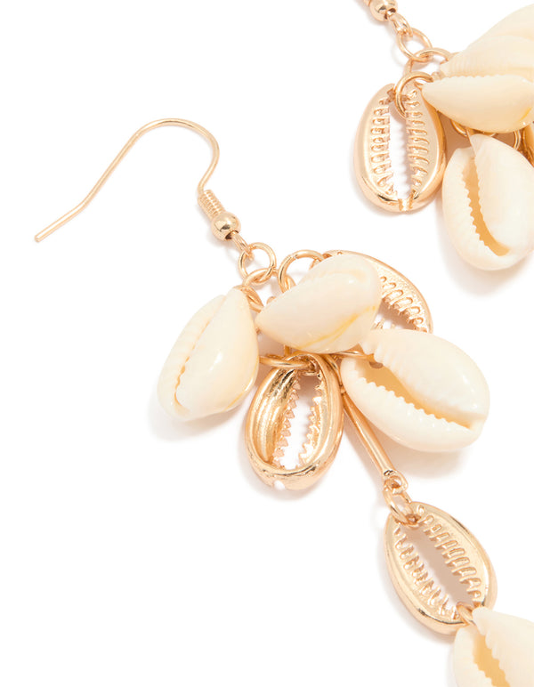 Gold Genuine Shell Cluster Drop Earrings