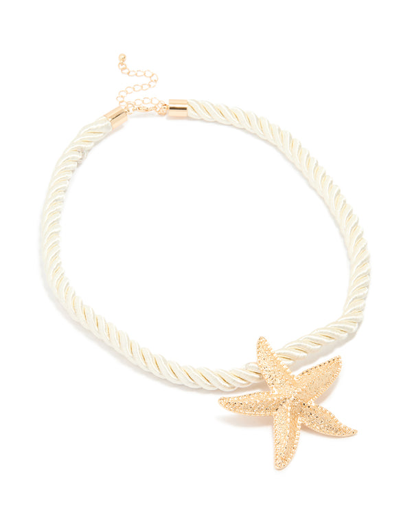 Gold White Rope Starfish Necklace
