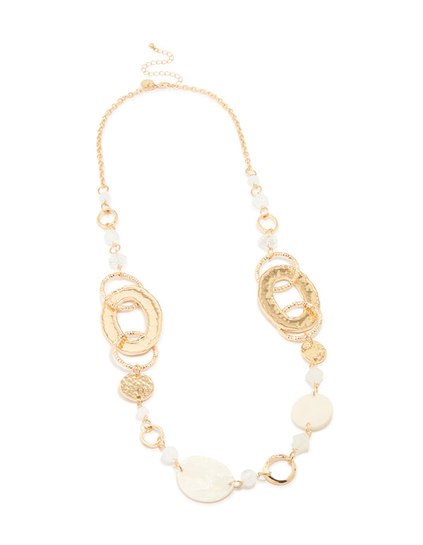 Gold Pearl Molten Link Disc Necklace