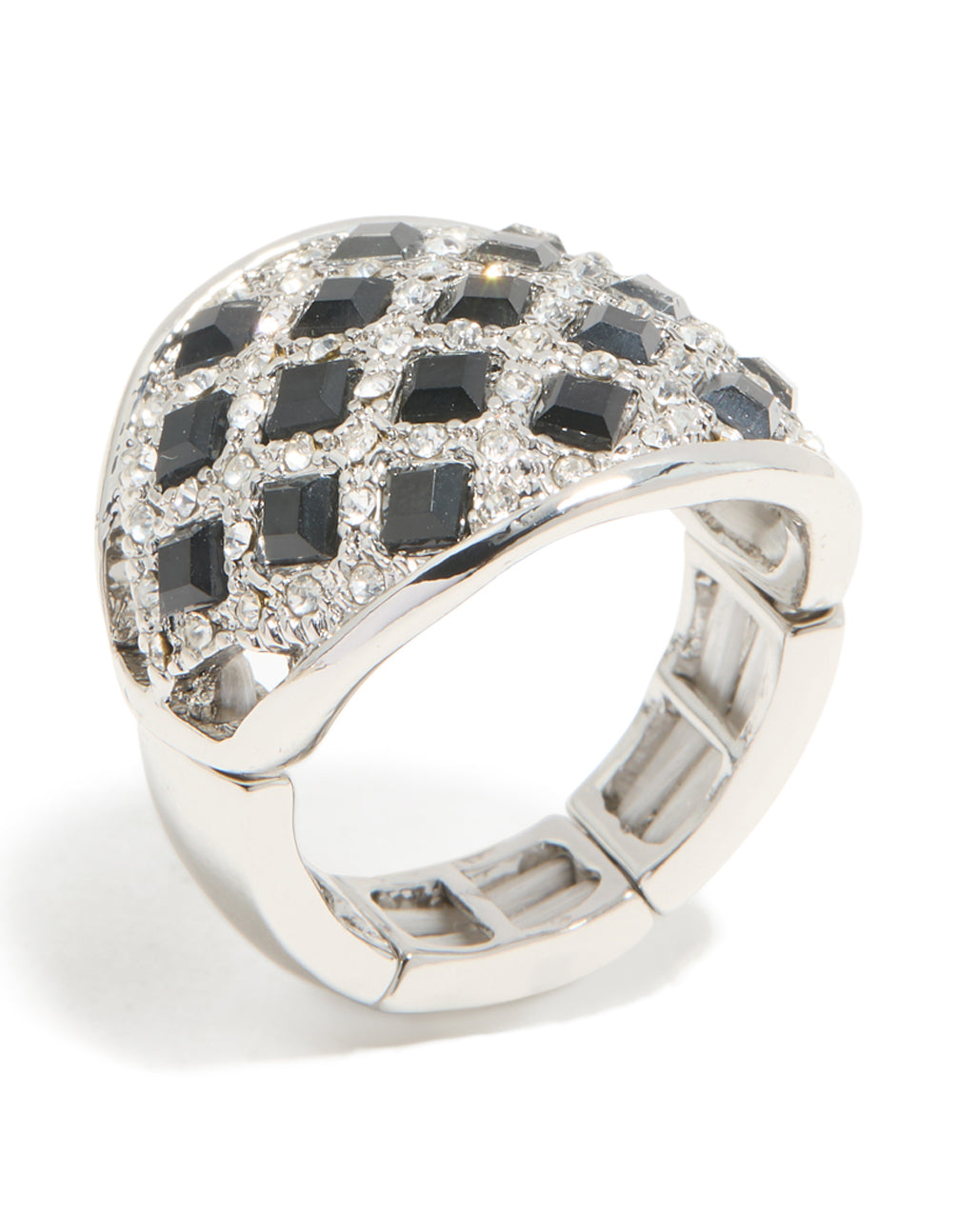 Silver Mini Black Triangles Ring