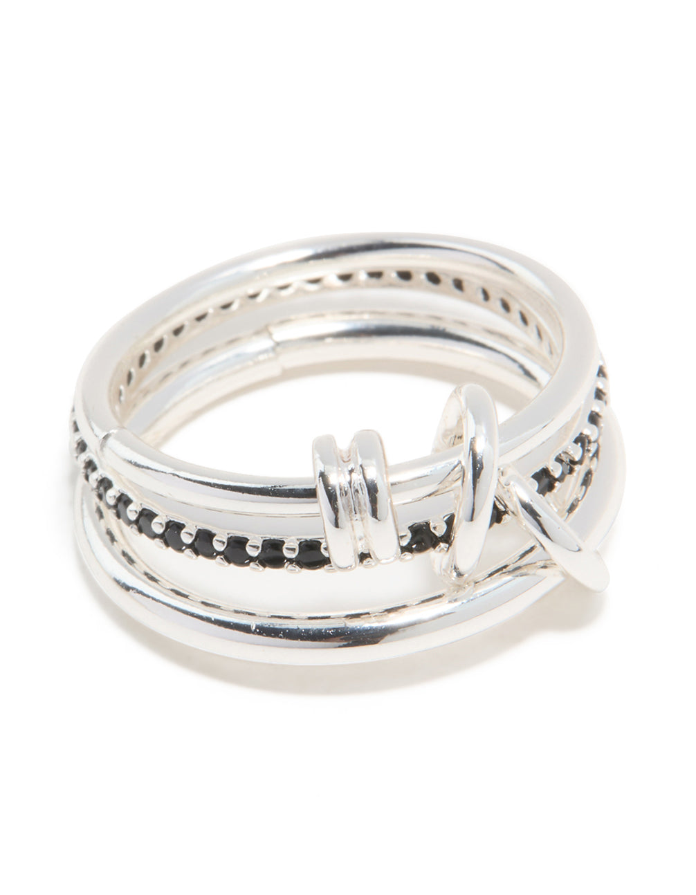 Silver Plated Black Cubic Zirconia Stacked Rondell Ring