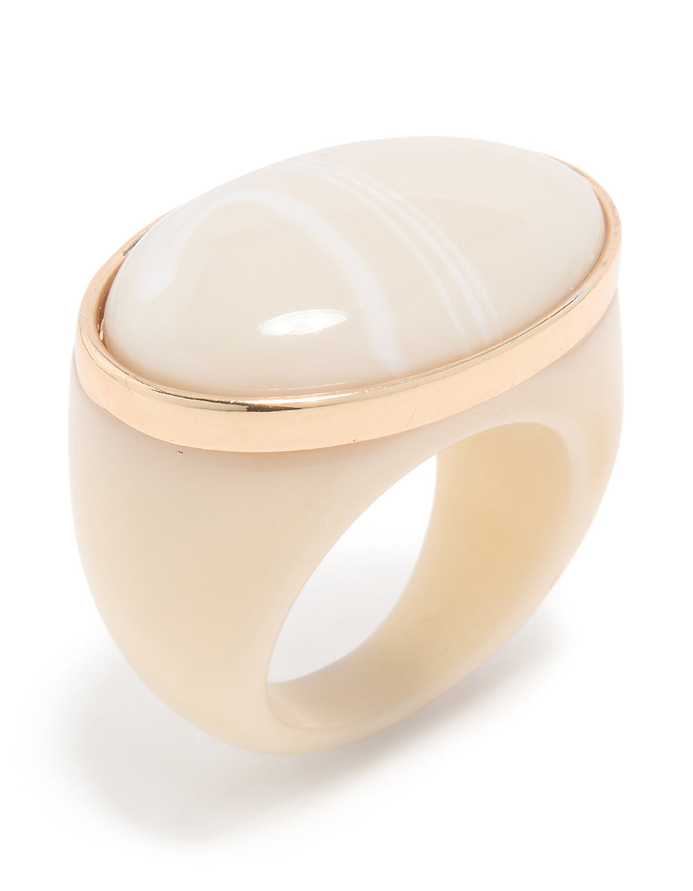 Rose Gold Cream Acrylic Oval Chunky Ring