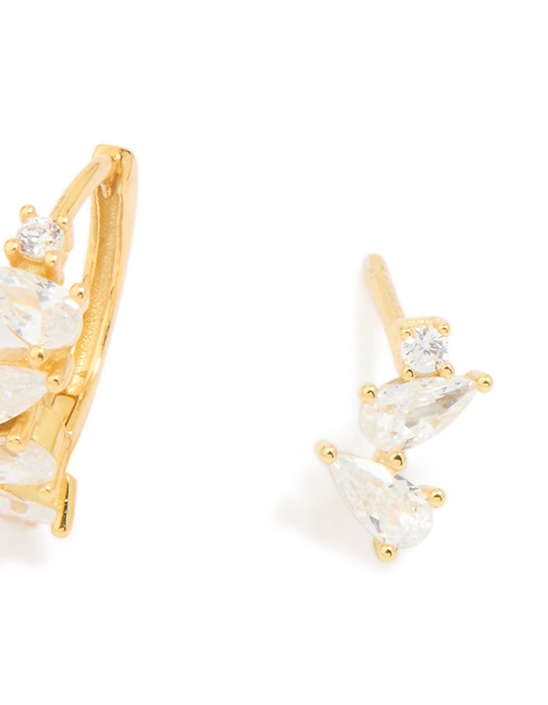 Gold Plated Sterling Silver Cubic Zirconia Chain & Stud Earrings 3-Pack