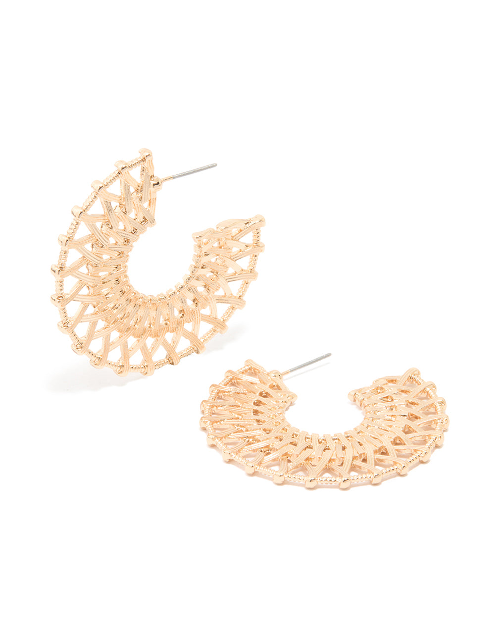 Gold 3/4 Round Textured Hoop Earrings