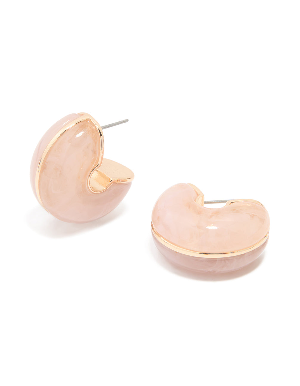 Gold Pink Marble Moon Hoop Earrings