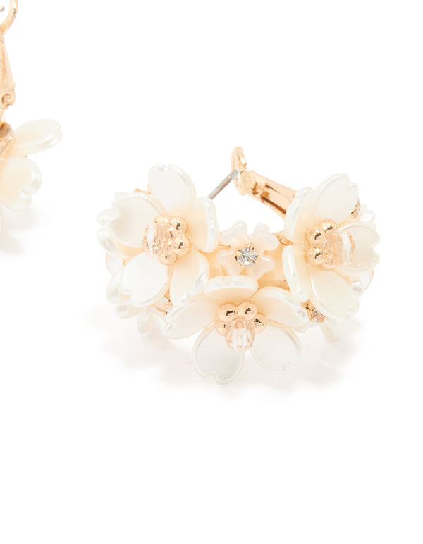 Gold Freshwater Pearl Flower Hoop Earrings