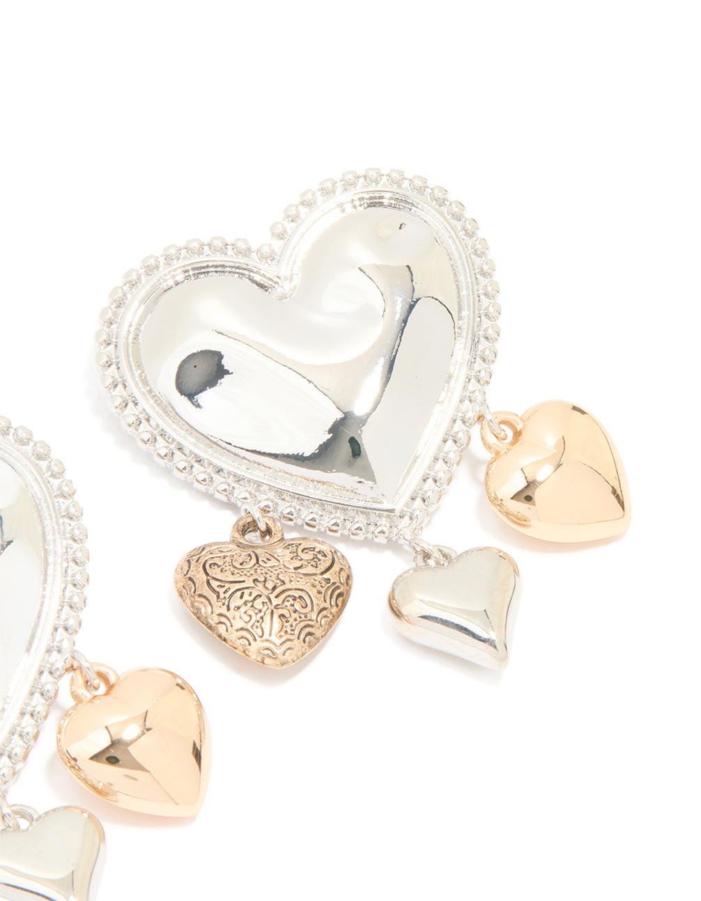 Mixed Metal Heart Charms Drop Earrings