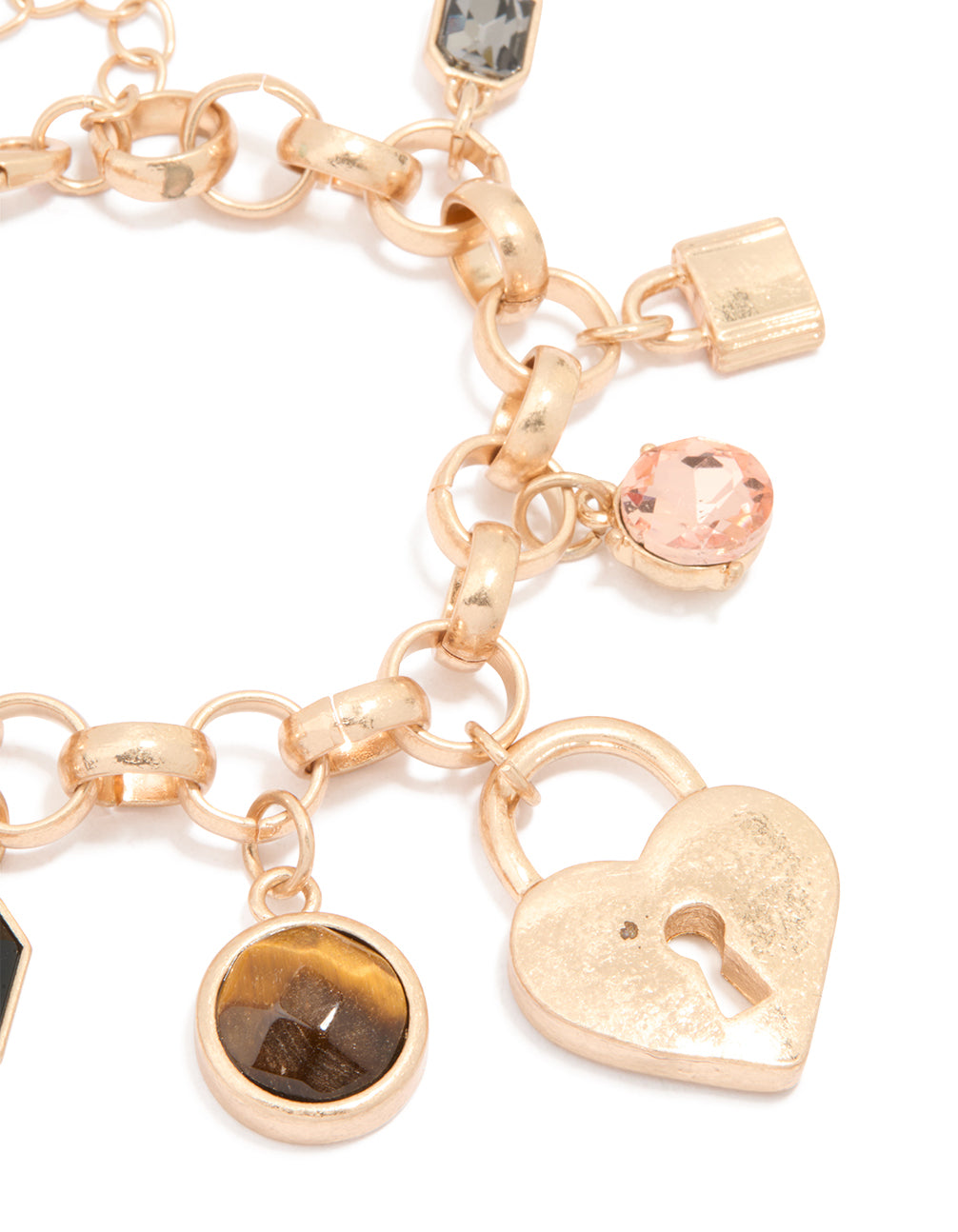 Gold Beaded & Heart Charm Bracelet