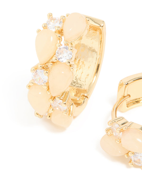 Gold Plated Rose Quartz & Cubic Zirconia Hoop Earrings