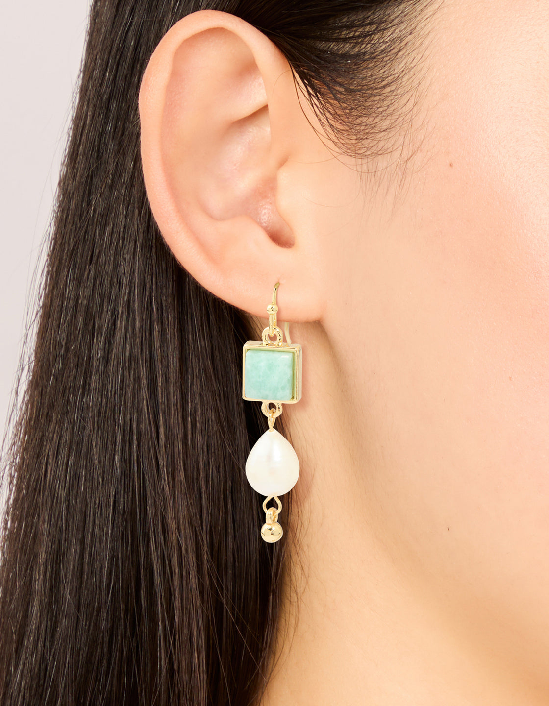 Gold Plated Green Semi Precious Stone Freshwater Pearl Statement Earrings
