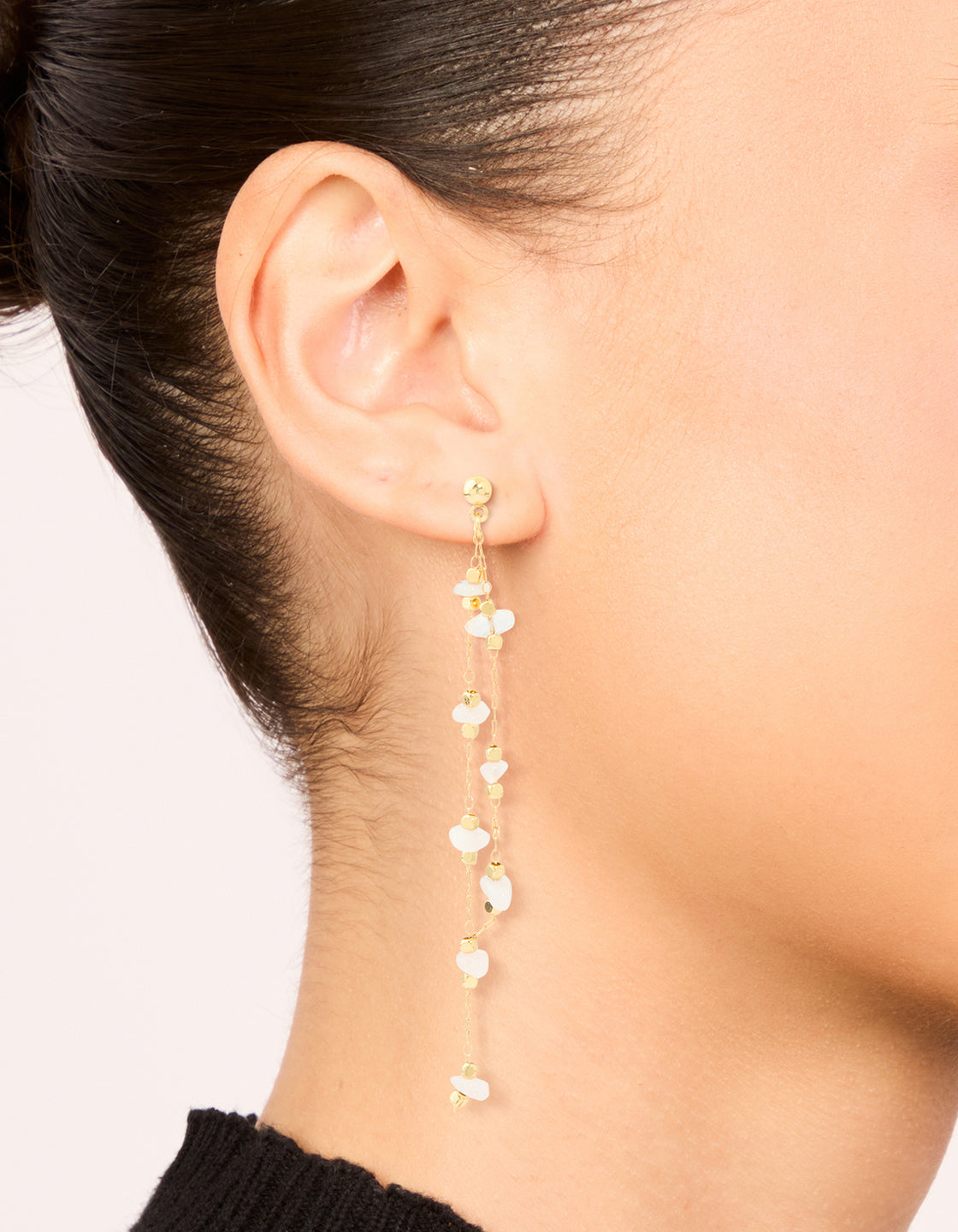 Gold Plated Rose Quartz Layered Drop Earrings