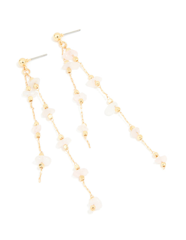Gold Plated Rose Quartz Layered Drop Earrings
