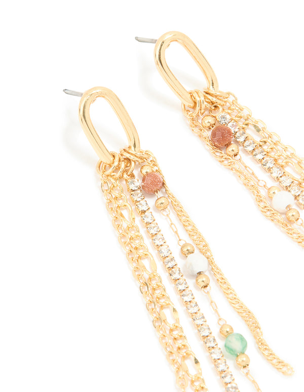 Gold Plated Multicoloured Semi Precious Stone Cup Chain Earrings