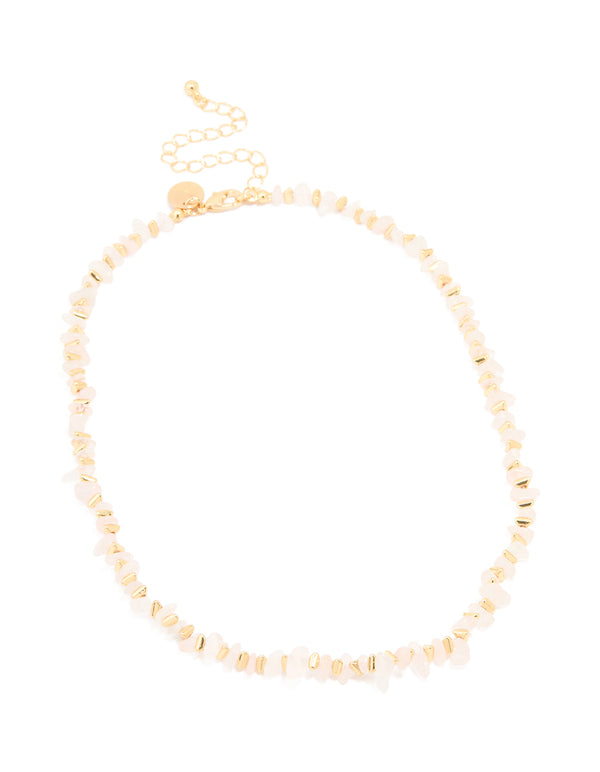 Gold Plated Rose Quartz Chip Triangle Necklace