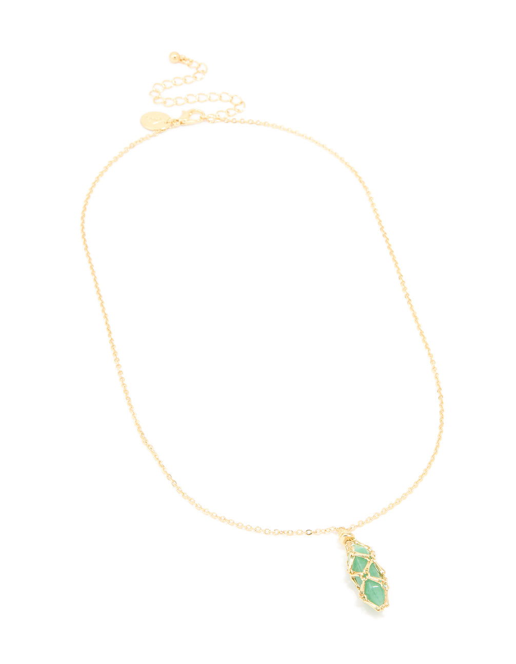 Gold Plated Green Aventurine Wrapped Pendant Necklace