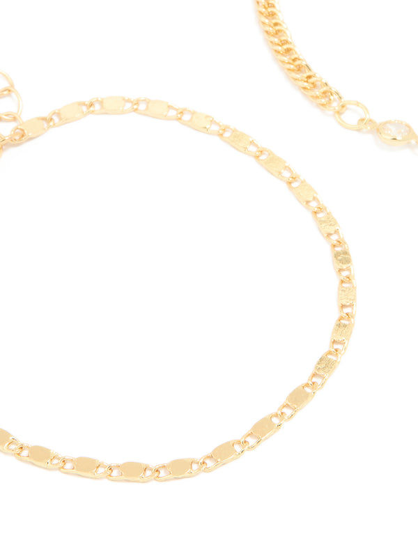Gold Plated Freshwater Pearl Cubic Zirconia & Chain Bracelets 2-Pack
