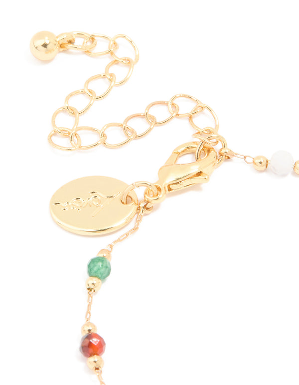 Gold Plated Multicoloured Semi Precious Stone Beaded Bracelet