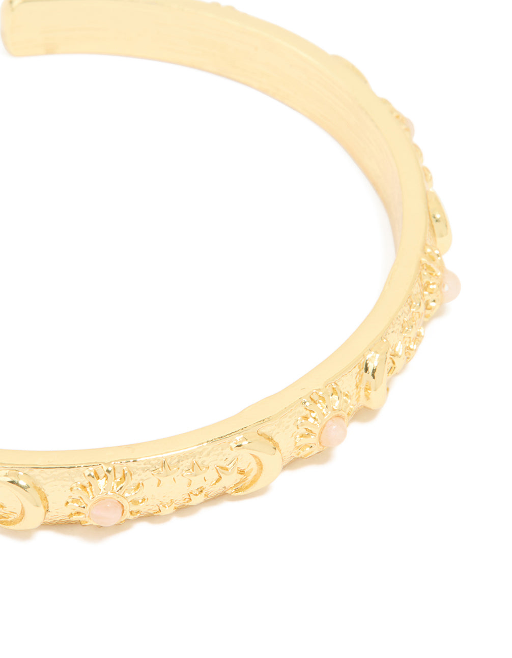 Gold Plated Rose Quartz Celestial Open Wrist Cuff