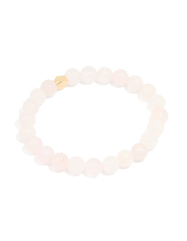 Gold Plated Round Rose Quartz Stretch Bracelet