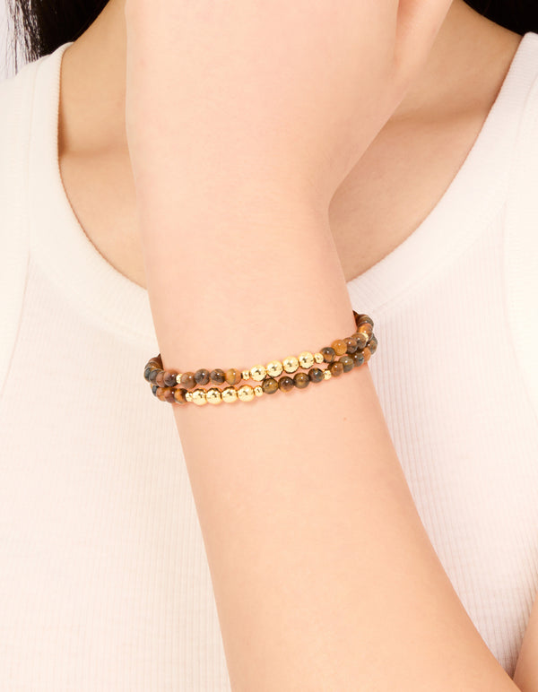 Gold Plated Tigers Eye Stretch Bracelets 2-Pack