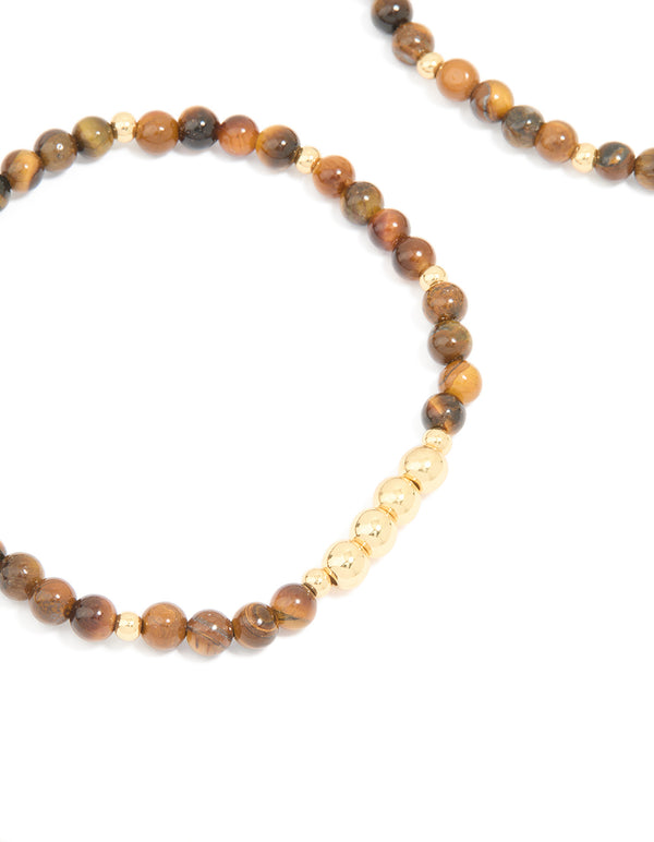 Gold Plated Tigers Eye Stretch Bracelets 2-Pack