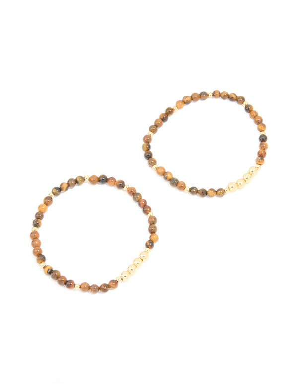 Gold Plated Tigers Eye Stretch Bracelets 2-Pack