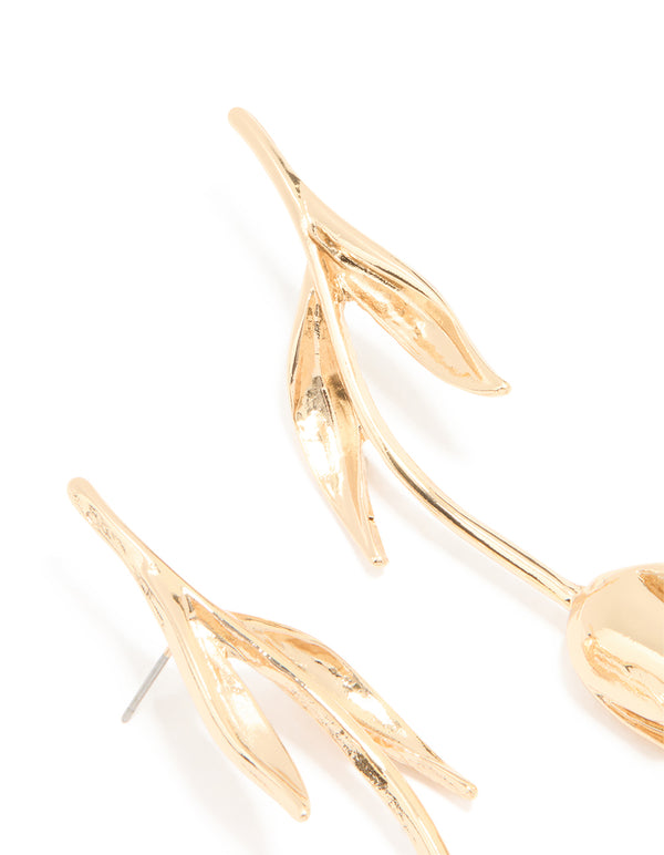Gold Long Statement Flower Earrings