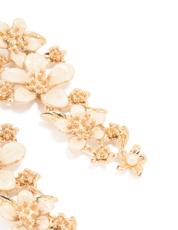 Gold Enamel Flower Drop Earrings
