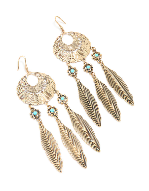 Antique Gold Large Dreamcatcher Earrings