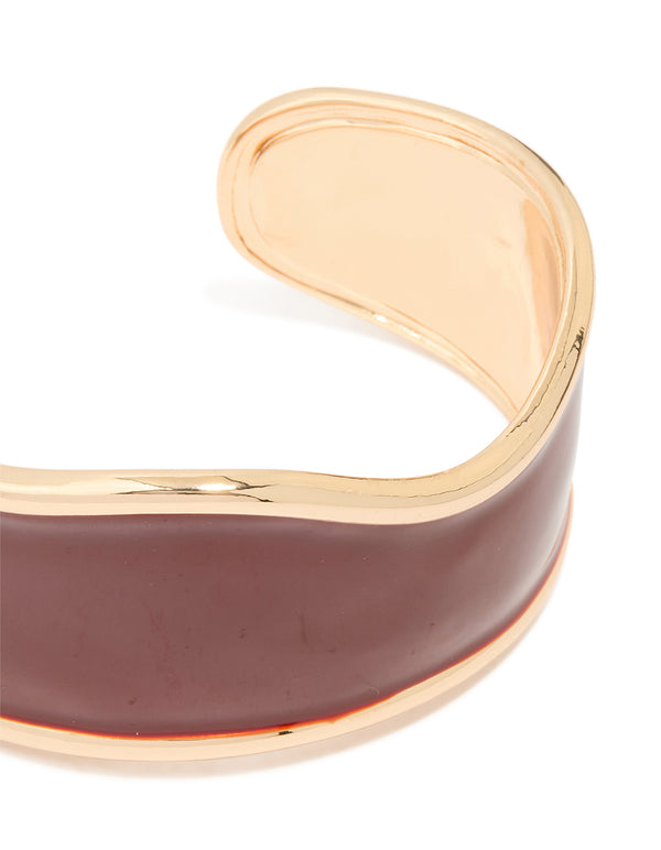 Gold Dark Red Enamel Wrist Cuff