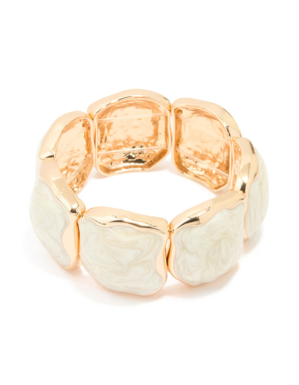 Gold White Marbled Organic Stretch Bracelet