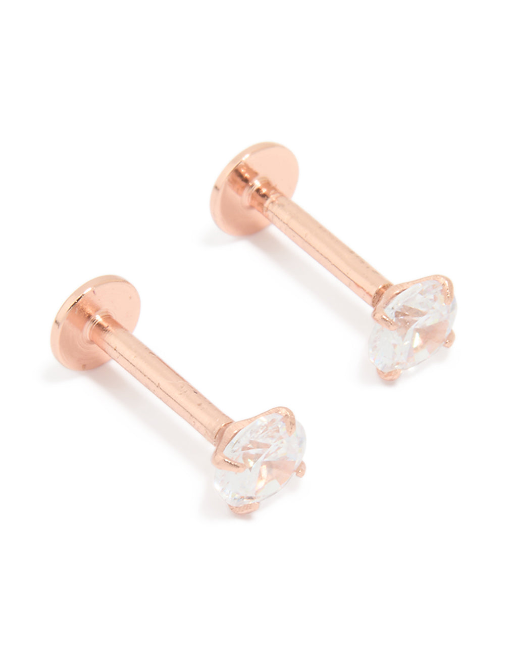 Rose Gold Plated Sterling Silver Cubic Zirconia Flat Back Studs